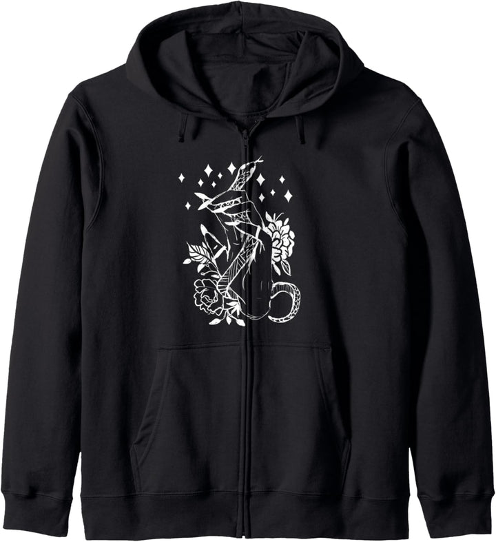 Graceful Hand Snake & Blumen Goth Punk Witchy Kapuzenjacke
