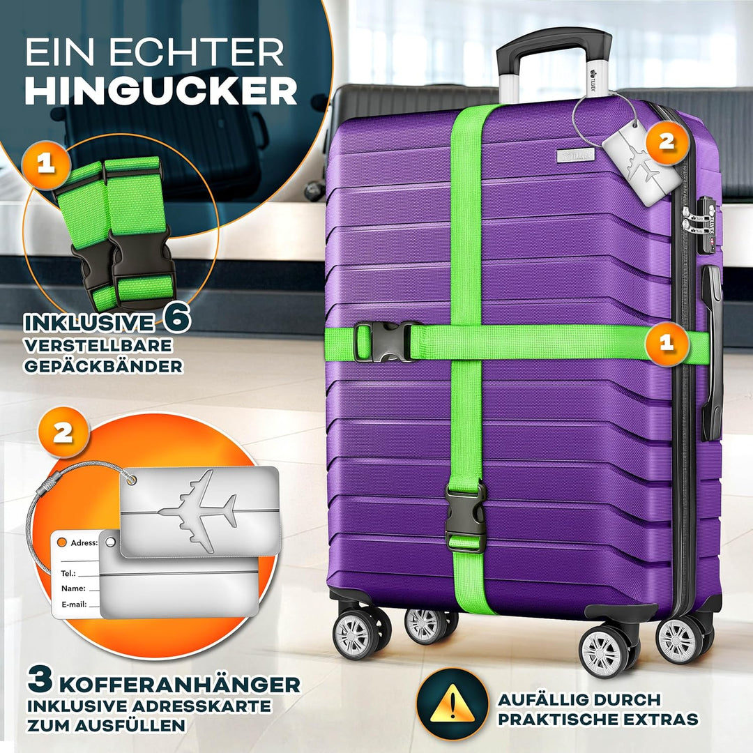 tillvex® Reisekoffer Set 3-TLG. + Gepäckwaage, 3X Koffergurte & 3X Kofferanhänger | Kofferset 4 Roll