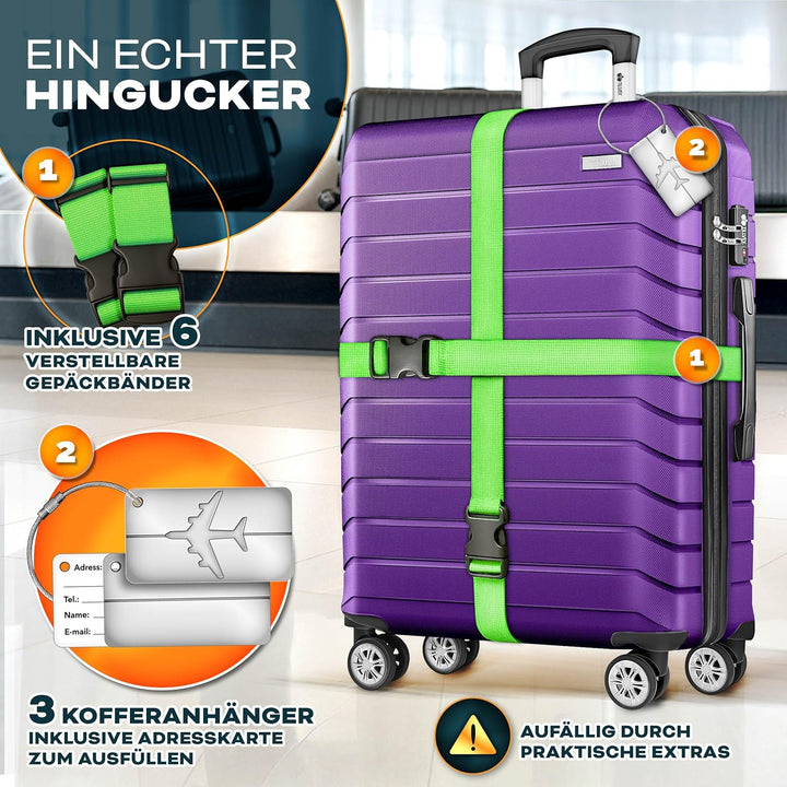 tillvex® Reisekoffer Set 3-TLG. + Gepäckwaage, 3X Koffergurte & 3X Kofferanhänger | Kofferset 4 Roll