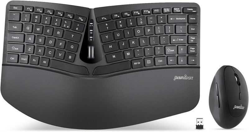 Perixx PERIDUO-606 Wireless Mini Ergonomic Keyboard with Portable Vertical Mouse - Adjustable Palm R