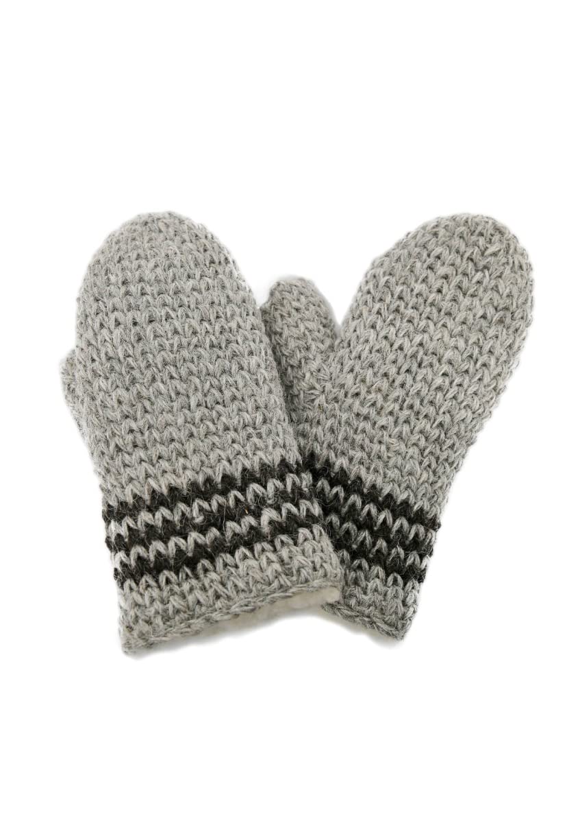 Hollert Handgestrickte Fausthandschuhe Bernie gefüttert Merinowolle Grau