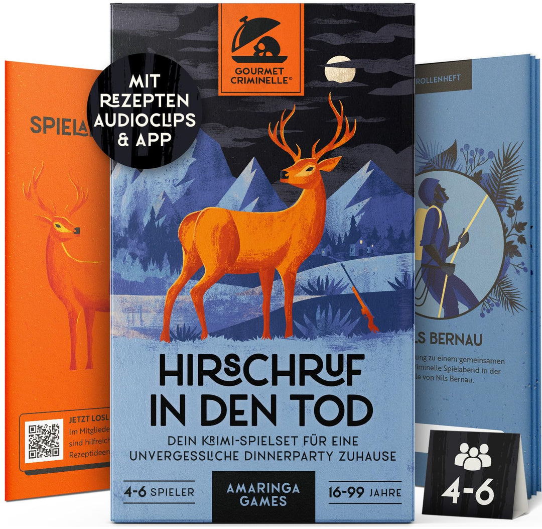 Gourmet Criminelle® Krimidinner für zuhause I 4-6 Personen I Mysteriöser Mordfall Hirschruf in den T