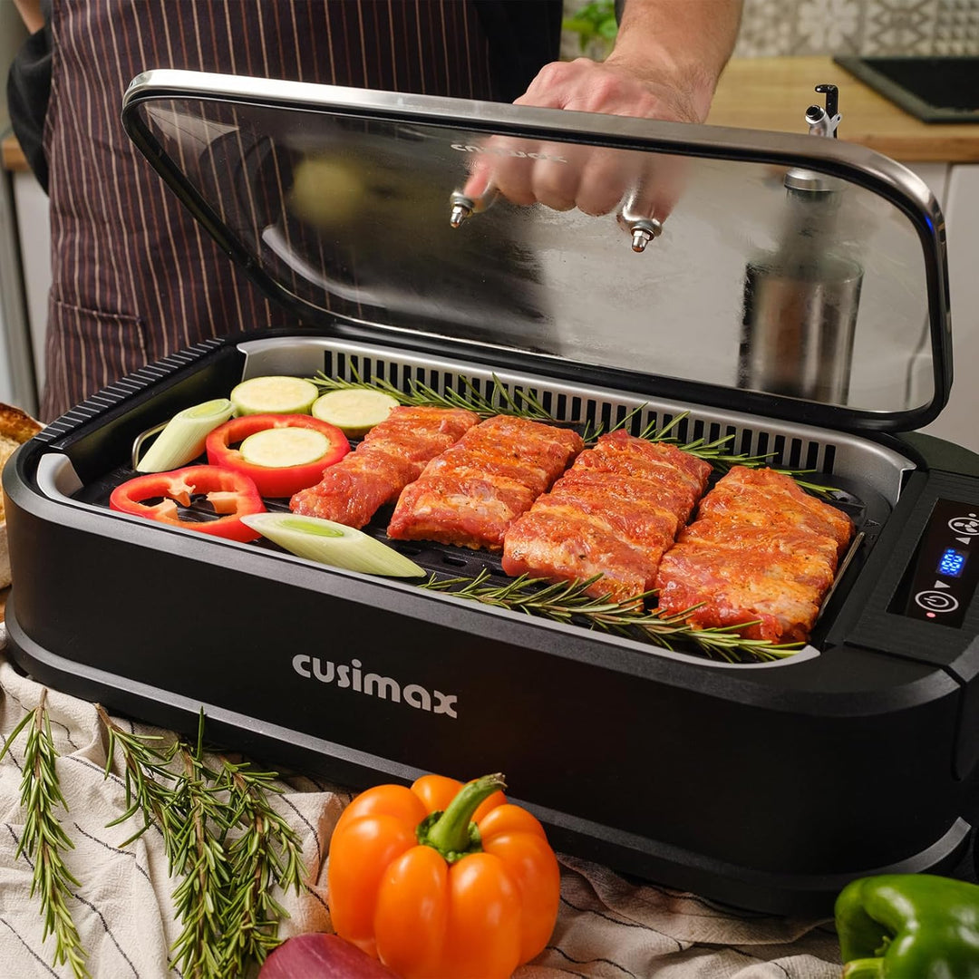 CUSIMAX Elektrogrill 1500W Tischgrill Elektrisch mit Deckel für den Innen- und Ausseneinsatz, elektr