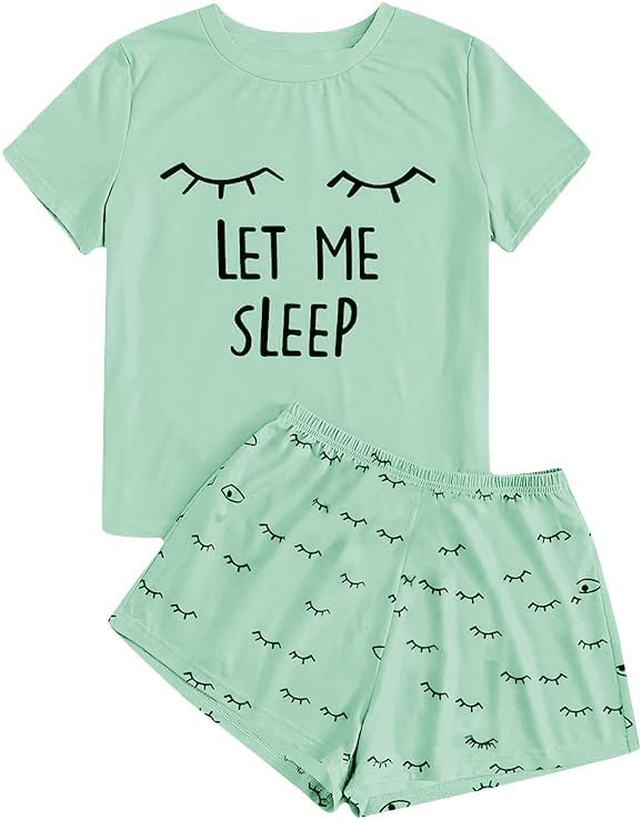 Haloumoning Mädchen Schlafanzüge Sommer Niedliche Shorts Set Bequem Kurzarm Cartoon bedrucktes Pyjam
