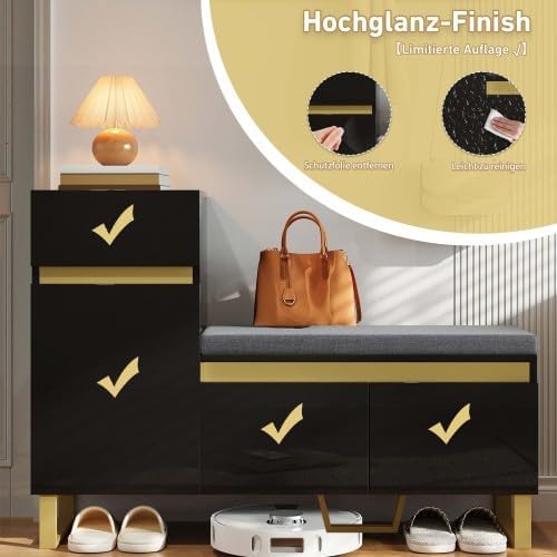 Merax Schuhschrank mit Sitzbank – Schuhbank mit Sitzfläche, mehrstöckiges Schuhregal mit Türen &amp; Sch
