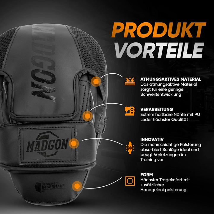 MADGON Premium Pratzen für optimale Schlagdämpfung, 1 Paar Boxpratzen für Boxen, Kampfsport, MMA, Ki