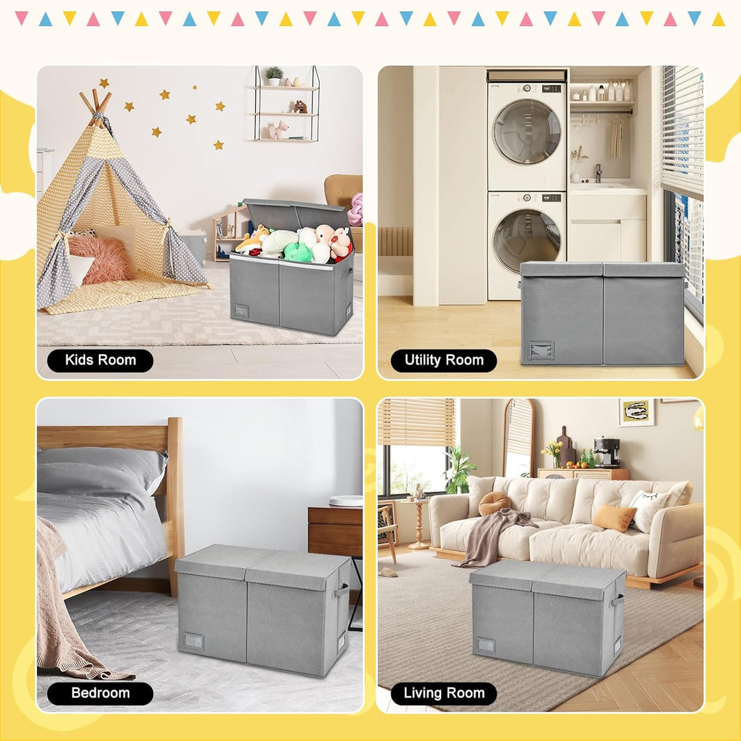 Aufbewahrungsbox mit Deckel, Grau, 72L, 60 x 31 x 38 cm | Extra Gross, Faltbar, Mit Griffen, Mit Tre