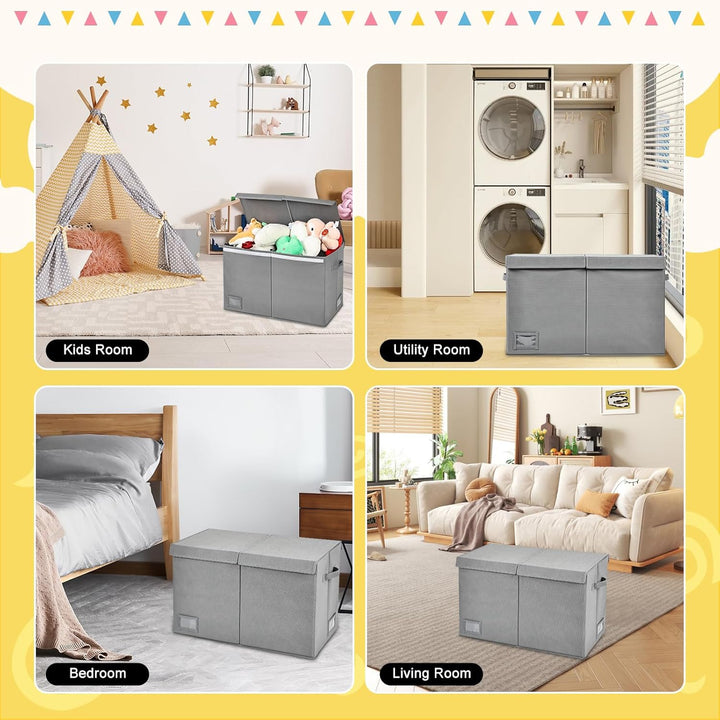 Aufbewahrungsbox mit Deckel, Grau, 72L, 60 x 31 x 38 cm | Extra Gross, Faltbar, Mit Griffen, Mit Tre