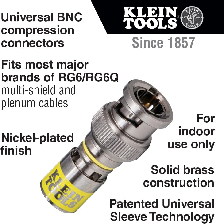 Klein Tools VDV813-607 Universal BNC Kompressions-Koaxial-Stecker, für RG6/6Q Koaxialkabel, männlich