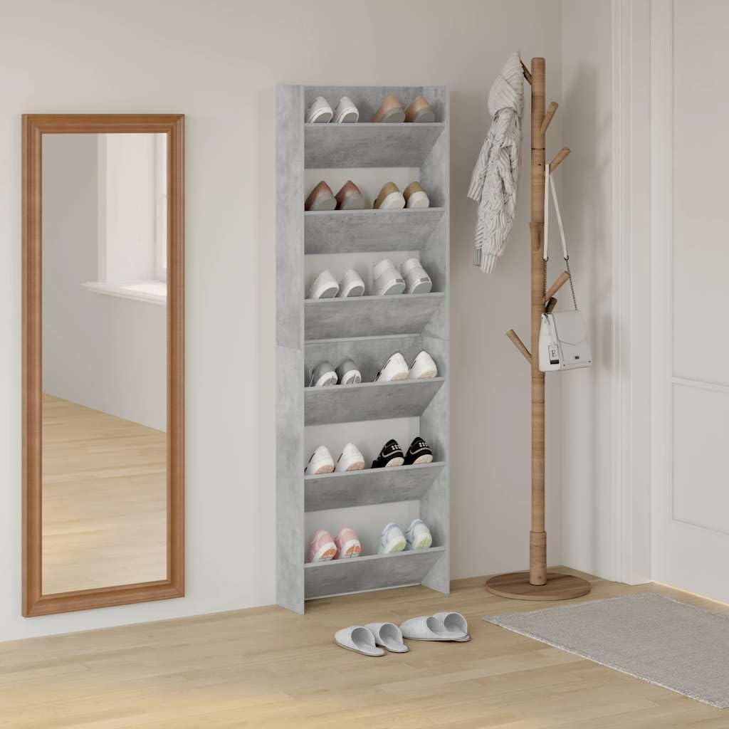homiuse 2 Stück Wand Schuhschrank 60x18x90 cm mit 3 Kippböden Schuhregal Wandbefestigung Betongrau S