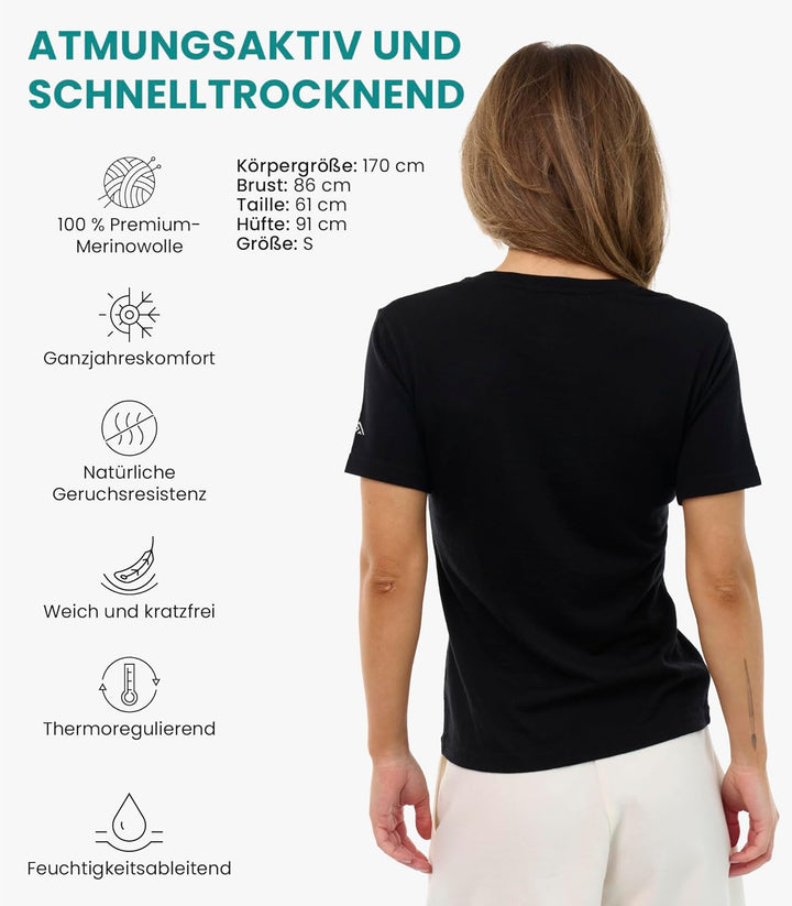 Merino.tech 100% Merino Shirt Damen Wandern - Merinowolle Tshirt Damen Kurzarm - Sport Thermo Unterh