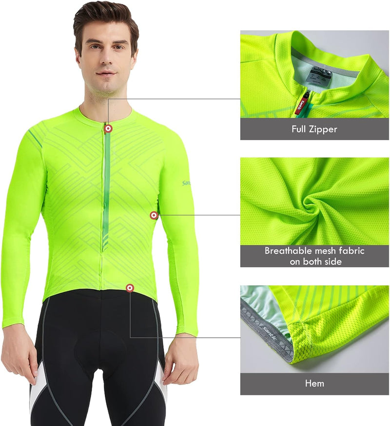 Santic Fahrradtrikot Herren Langarm Radtrikot Winter Fahrradshirt Herren Atmungsaktiv mit Taschen XL