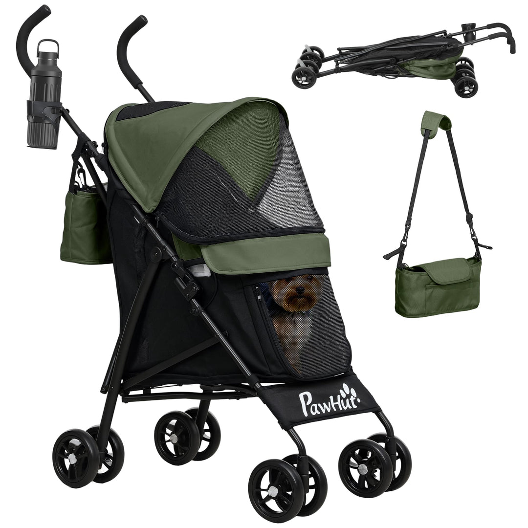 PawHut Hundewagen Hundebuggy klappbar für Hunde & Katzen bis 4 kg Katzenbuggy mit Netzfenstern Schul