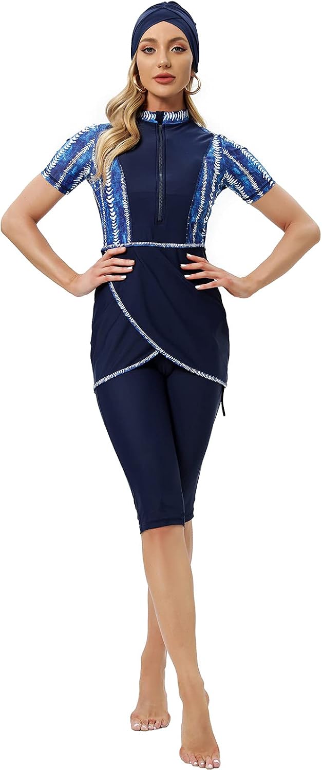 seafanny Frauen Muslimische Bademode Crop Short Burkini Modest Badeanzug mit Frontreissverschluss 42