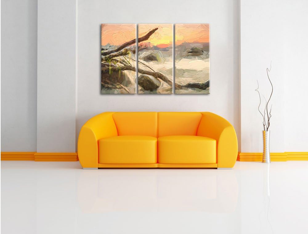 Pixxprint Ruhige See im Nebel als Leinwandbild/Grösse: 3 Teilig (120x80) cm/Wandbild/Kunstdruck/fert