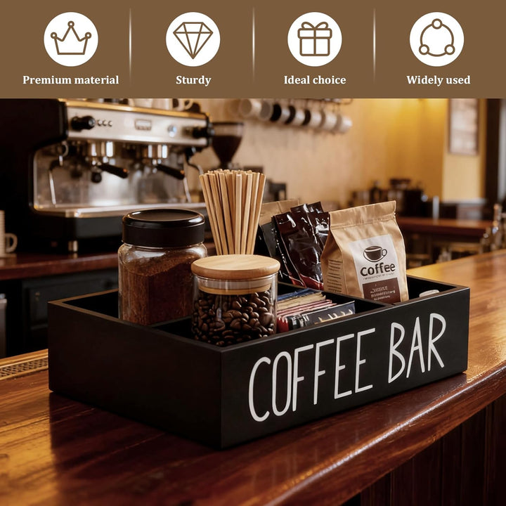 Kaffee Spender Organizer,Veranstalter mit 4 Abnehmbar Fächer,Dekorative Aufbewahrungsbox aus Holz fü
