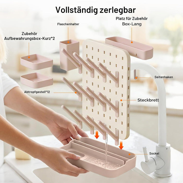 auvstar Trockenständer Babyflaschen mit Flaschenbürsten Set,Abtropfgestell Flaschen Baby,Platzsparen