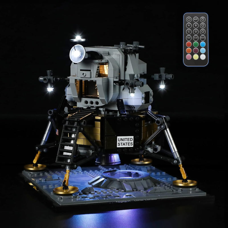 GEAMENT LED Licht-Set (Fernbedienung) Kompatibel mit Lego NASA Apollo 11 Moon Landing Barrier - Bele