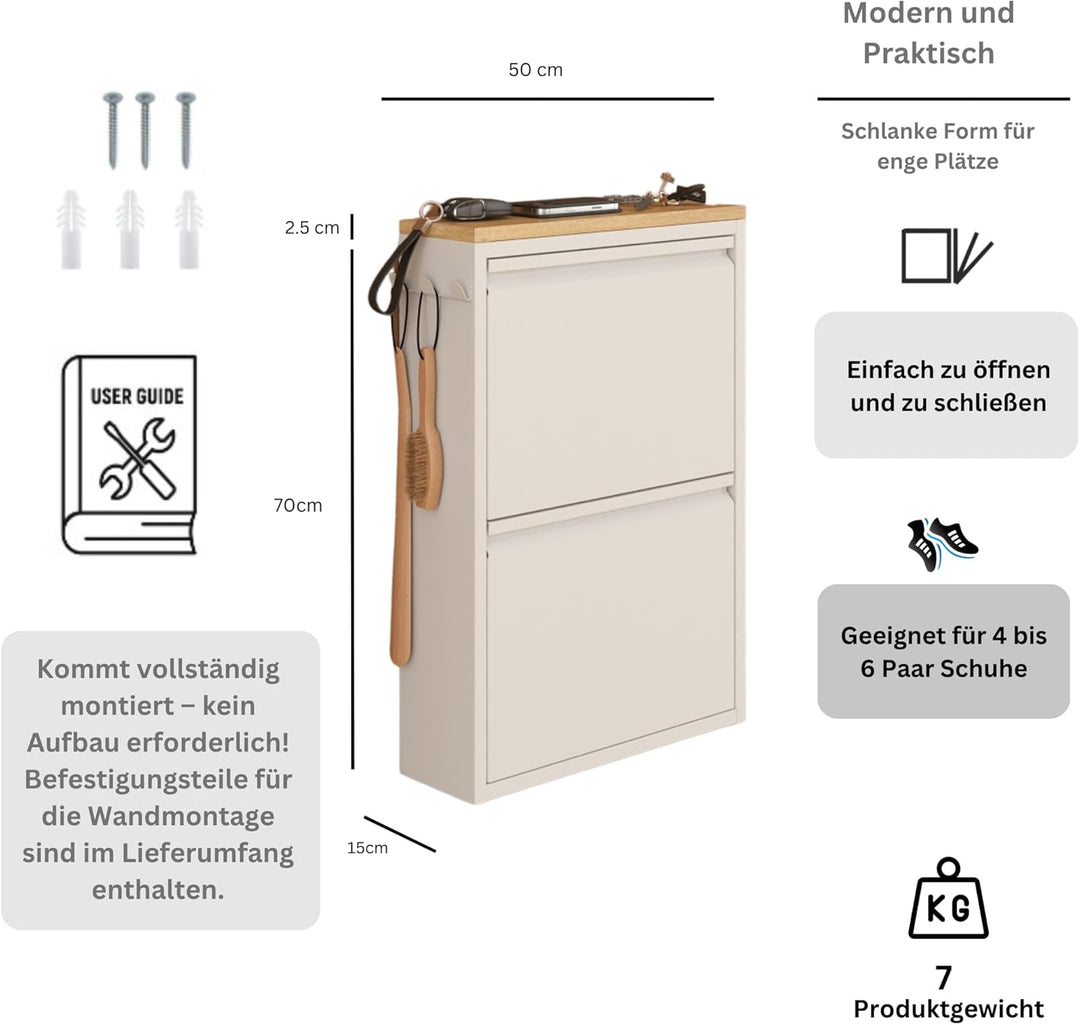 furni24 Schuhschrank Schmal – Platzsparender Metall-Schuhschrank mit Magnetklappen, Platz für 4-6 Pa