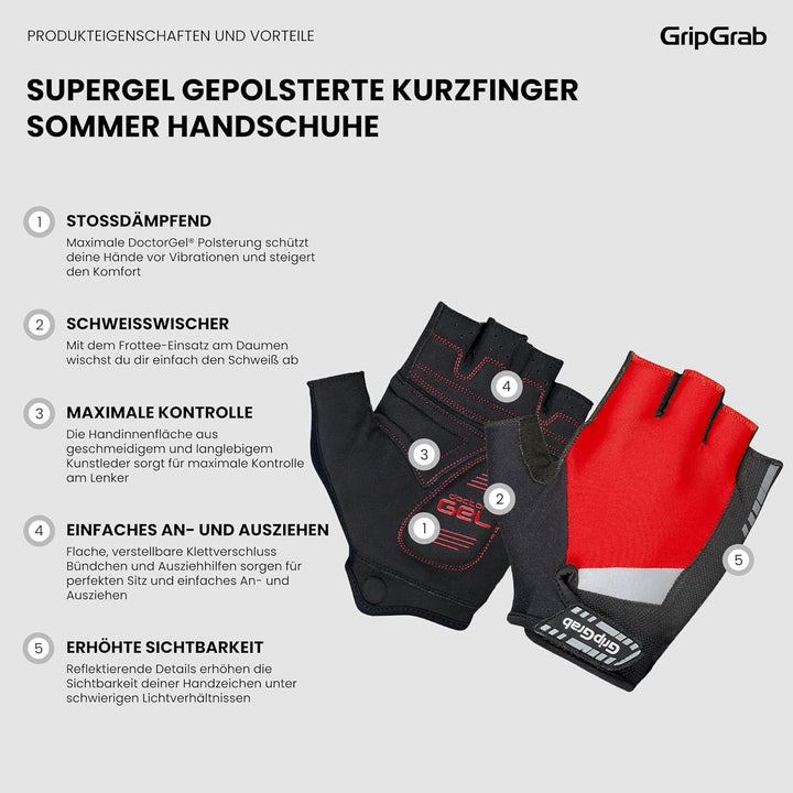 GripGrab SuperGel 6mm DoctorGel Polsterung Kurzfinger Fahrradhandschuhe Dämpfende Fingerlose Sommer