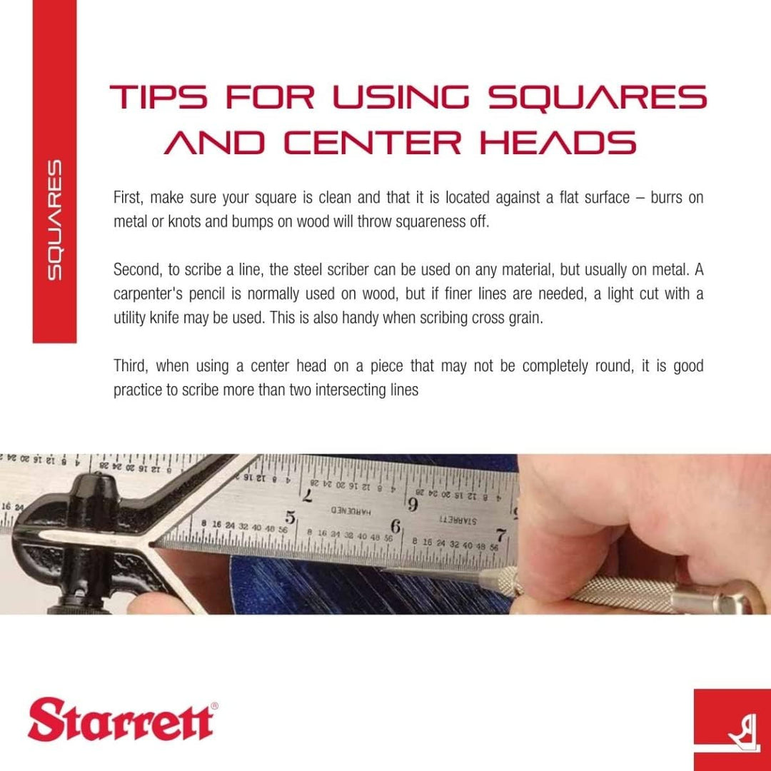 Starrett Stahl-Kombinationswinkel mit quadratischem Kopf – 30,5 cm Klingenlänge, Gusseisenkopf, gehä