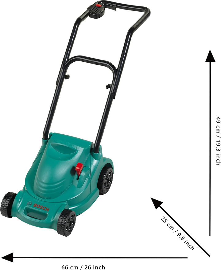 Theo Klein 2702 Bosch Rotak Rasenmäher, Mit Knattergeräusch beim Fahren, Anti-UV, Spielzeug für Kind