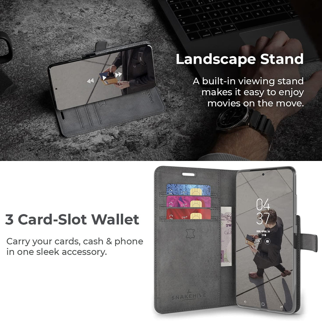Snakehive Galaxy S21 Plus 5G Hülle Leder | Stylische Handyhülle mit Kartenhalter & Standfuss | Handy