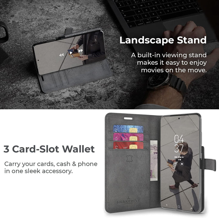 Snakehive Galaxy S21 Plus 5G Hülle Leder | Stylische Handyhülle mit Kartenhalter & Standfuss | Handy