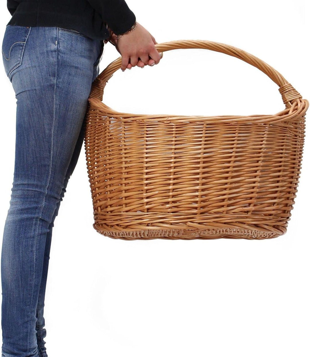 Dekoleidenschaft XXL Einkaufskorb Maxi aus Weide Natur, 68x49 cm gross, Tragekorb geflochten, Erntek