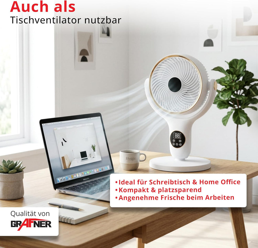 Grafner 3D Standventilator mit Fernbedienung & Touch-Display, 3-in-1 Ventilator höhenverstellbar 52–