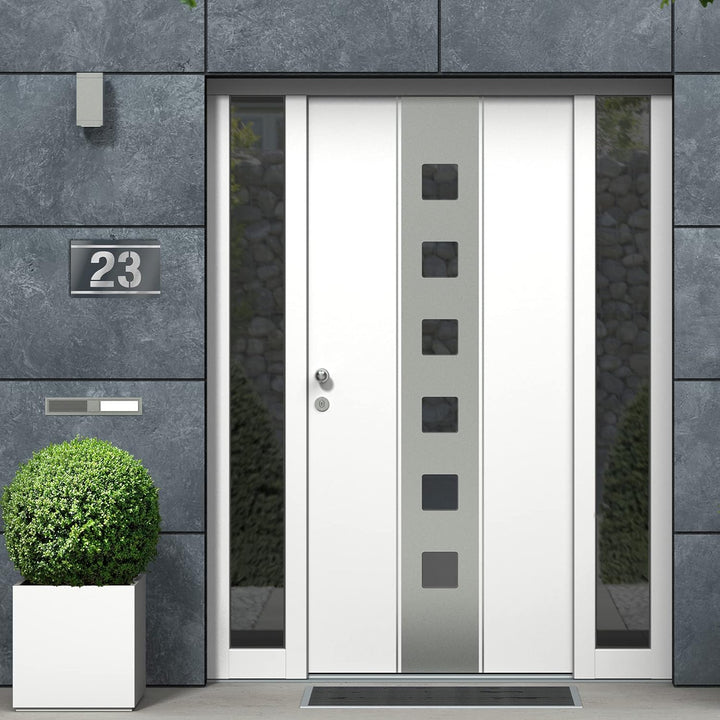 Graviers Design Hausnummernschild mit Gravur aus V2A Edelstahl 215x150mm - Anthrazit Metallic - Wett
