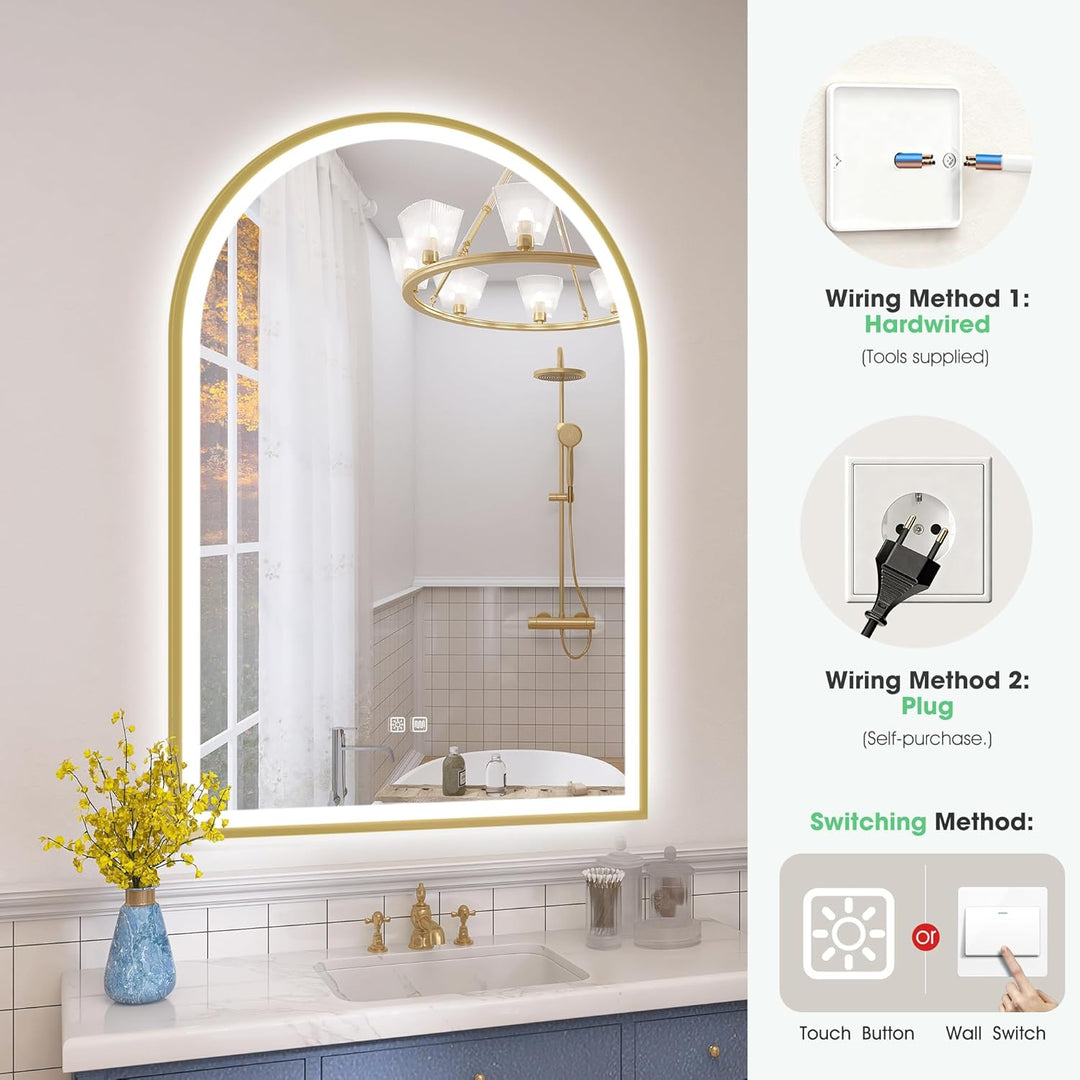 S'bagno Badspiegel mit Beleuchtung 60x90 cm, LED Badezimmerspiegel mit Aluminiumrahmen, Nebelfrei, 3