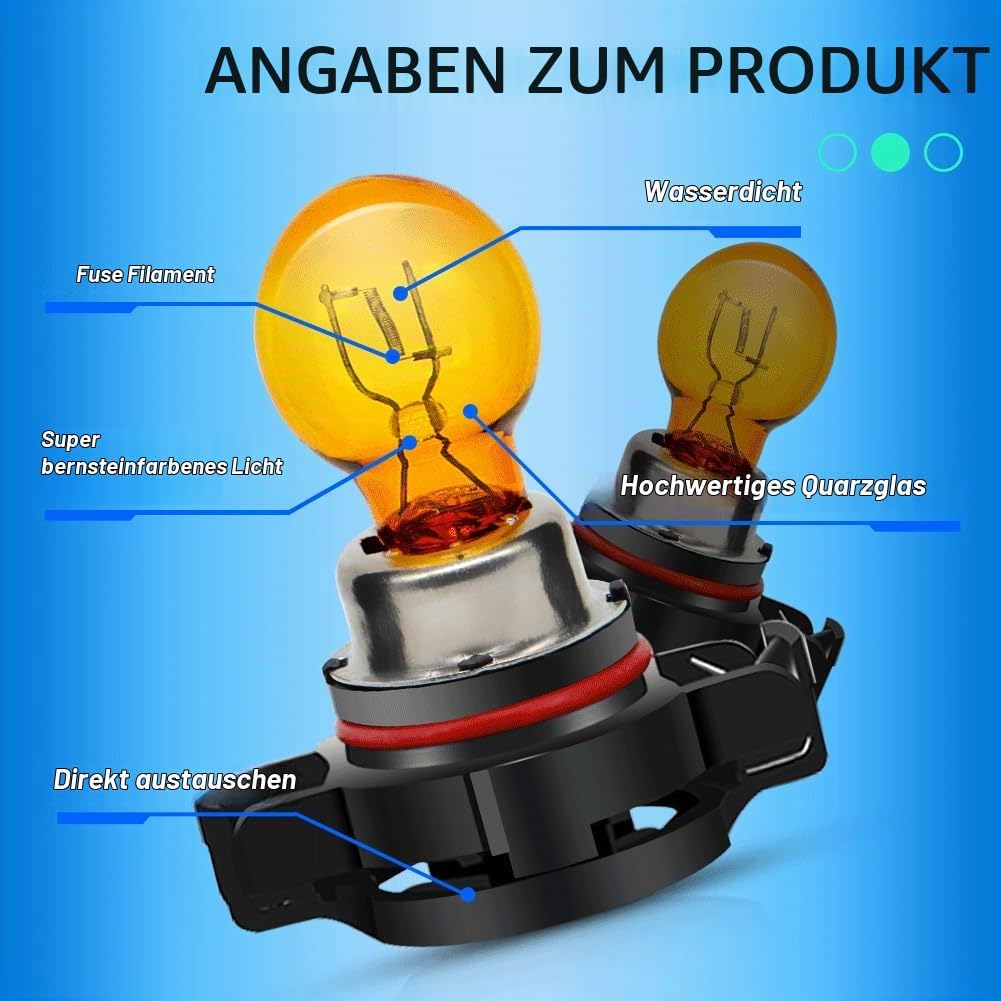 SOFOC PSY24W Birne 12V Blinker Vorne Amber Gelb Nebelscheinwerfer Ersatz Halogenbirne 24W 2Stk Gelb