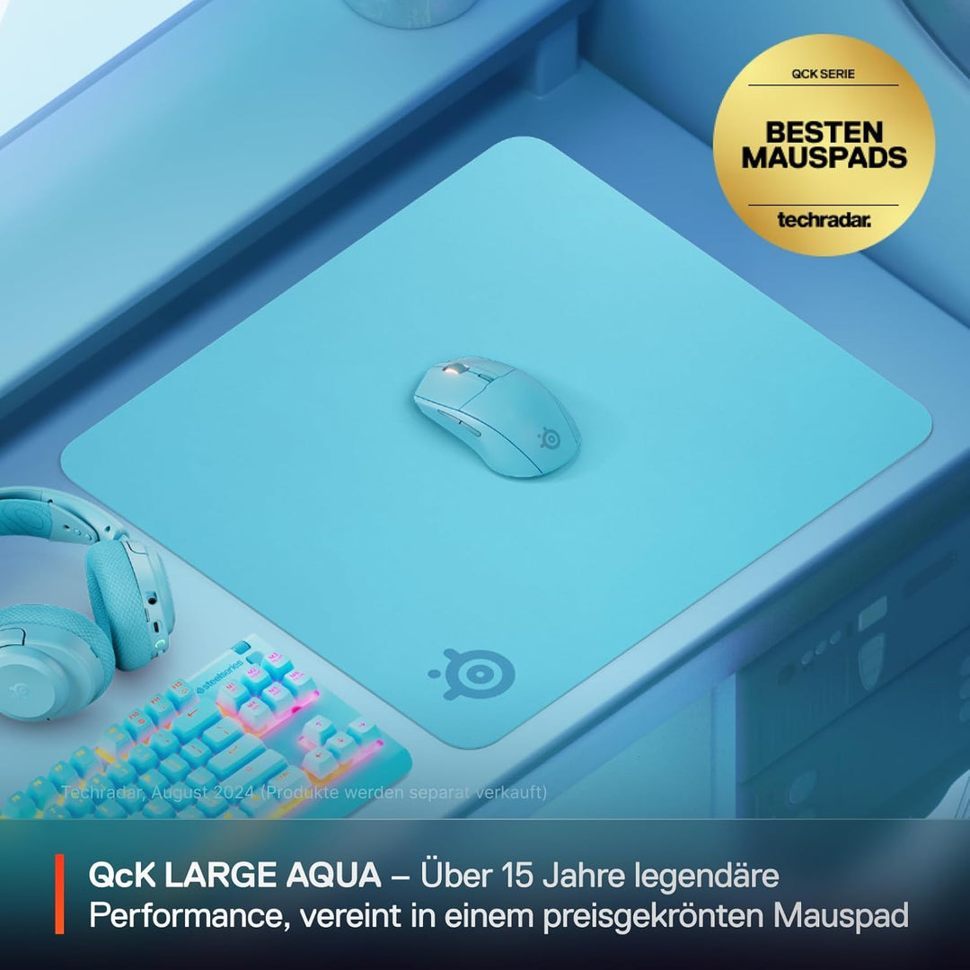 SteelSeries QcK Mauspad (Gross) – Aqua – Anti-Rutsch-Gummierung auf der Unterseite – Bestes Tracking