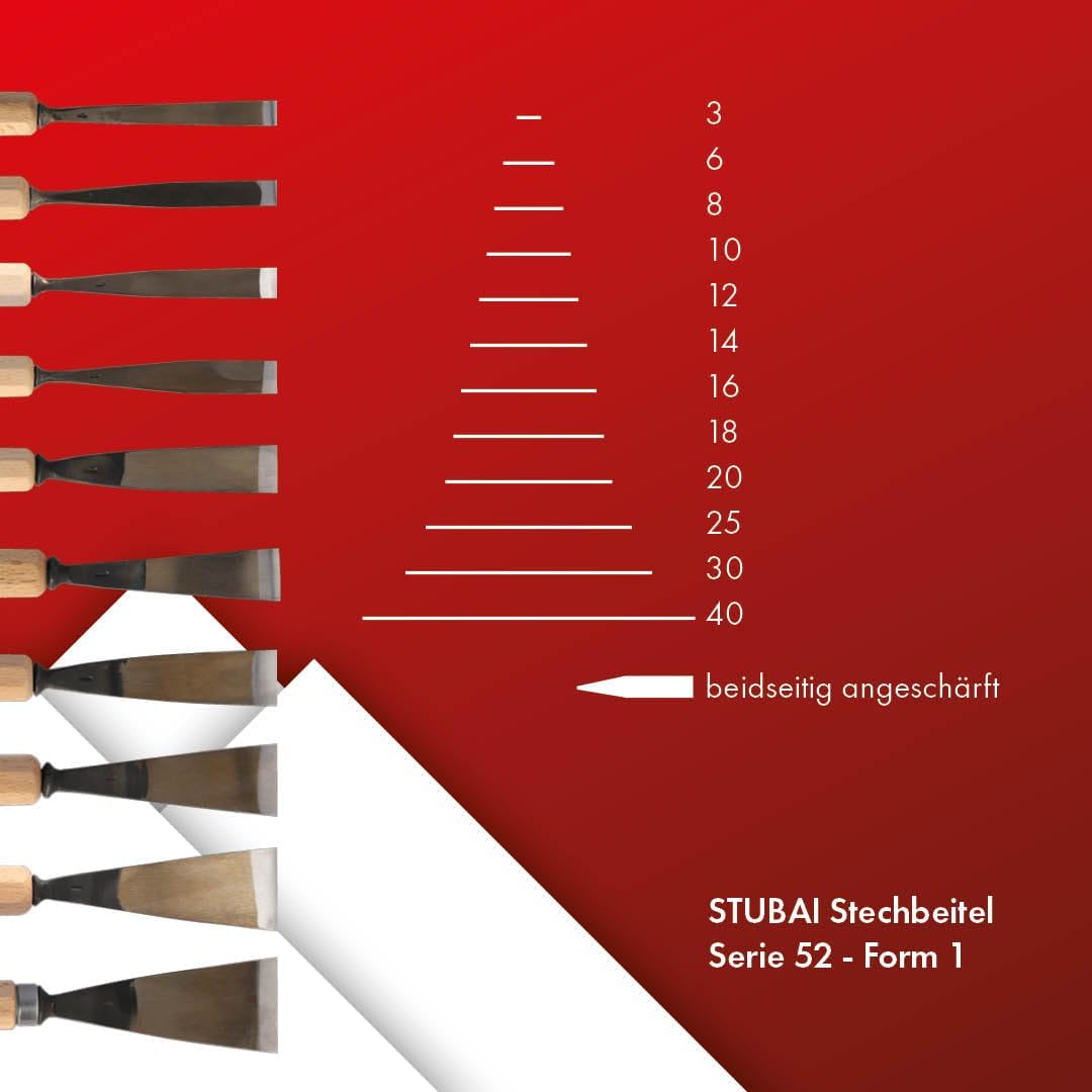 STUBAI Stemmeisen Stechbeitel Serie 52 - Form 1 | Gerades Balleisen 22 mm, mit Holzgriff, für glatte