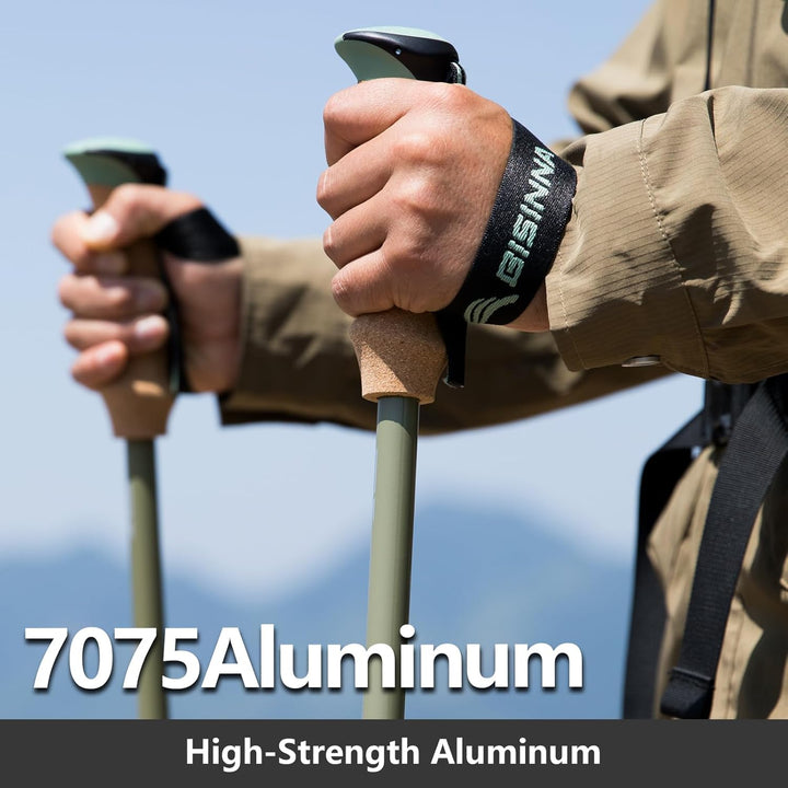 BISINNA Wanderstöcke 135cm Teleskop Trekkingstöcke aus Aluminium, Korkgriff, 2 Stück, Unisex für Erw