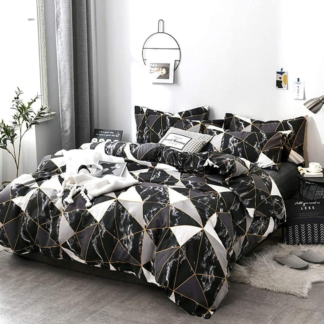 Omela Bettwäsche Marmor 135x200 Schwarz Weiss Marmor Optik Bettbezug 2 Teilig Microfaser Geometrisch