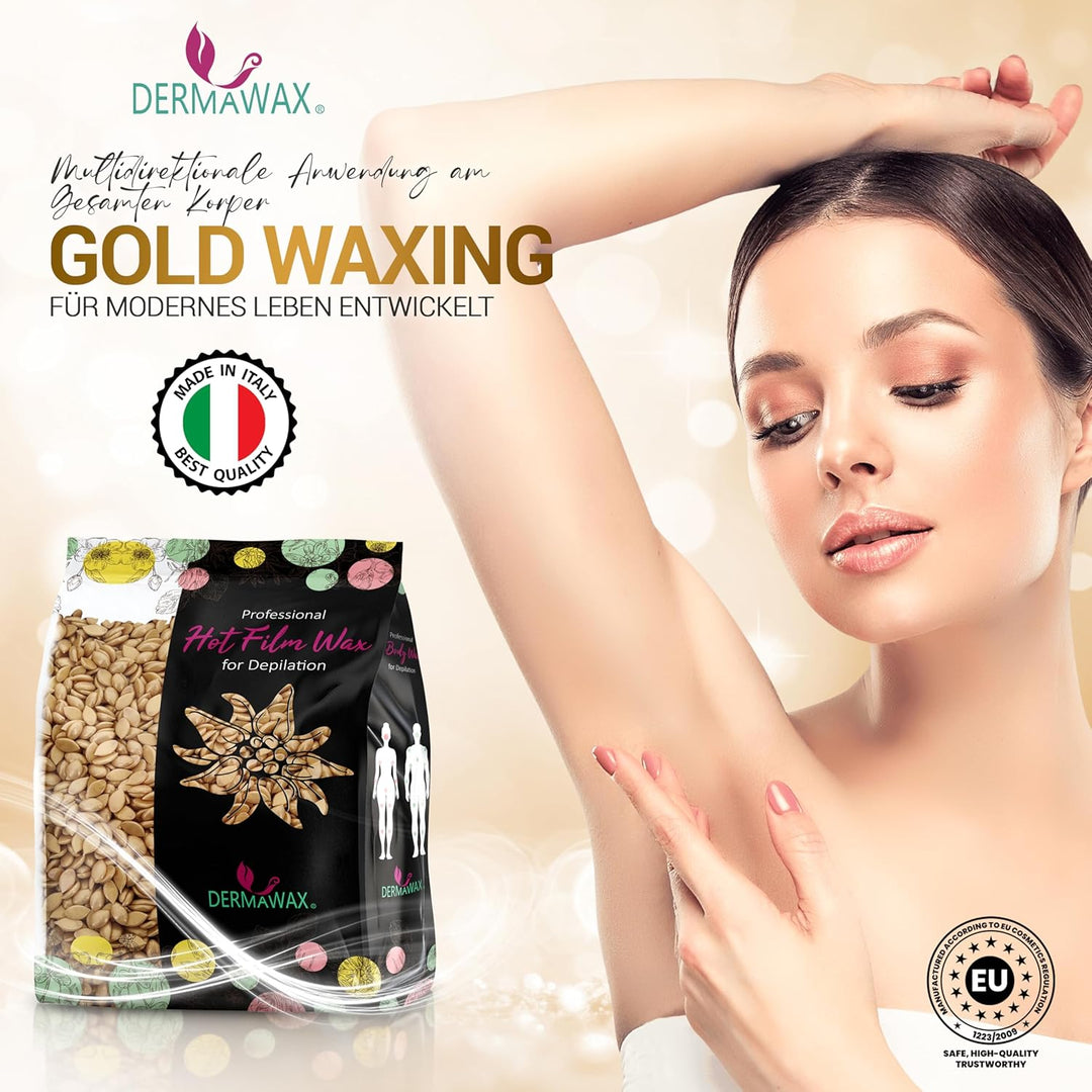 Dermawax 1 kg Gold Waxing Perlen- Professionelle Heisswachs Wachsperlen zur Haarentfernung- Anwendun