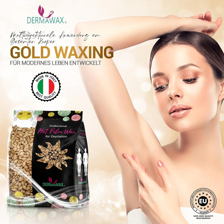 Dermawax 1 kg Gold Waxing Perlen- Professionelle Heisswachs Wachsperlen zur Haarentfernung- Anwendun