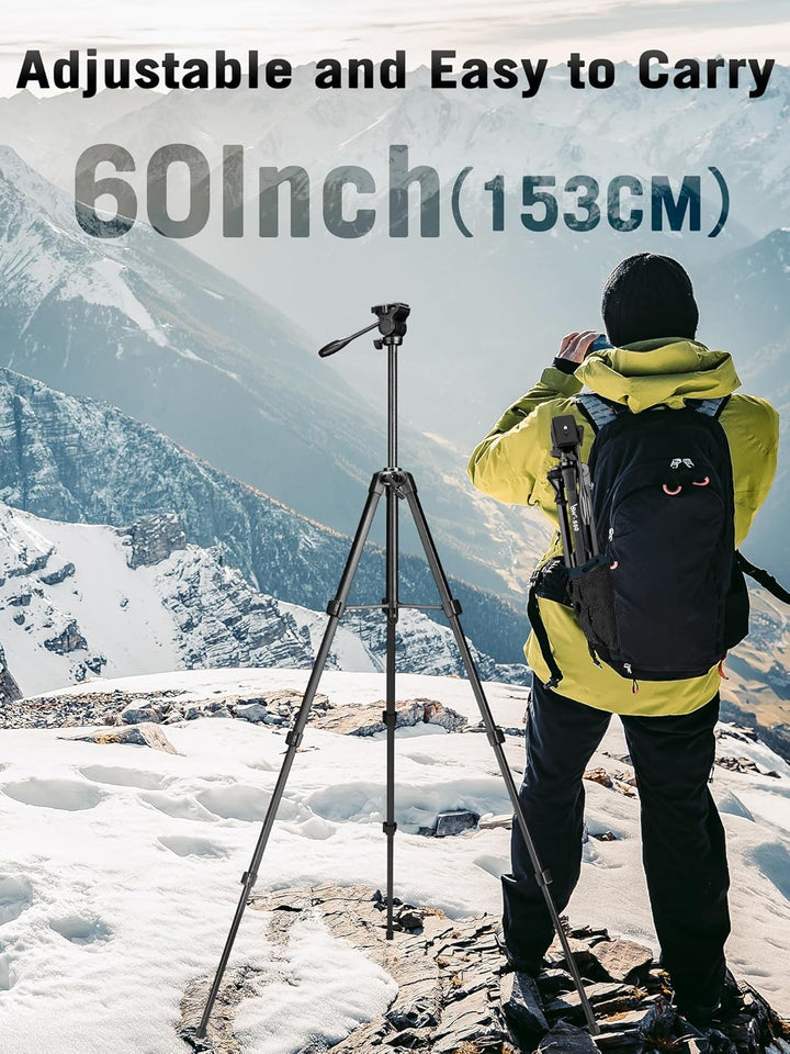 Stativ 152 cm Kamera Stativ für iPhone/Telefon, Fluidkopf Reisestativ für Canon Nikon Sony DSLR Vide