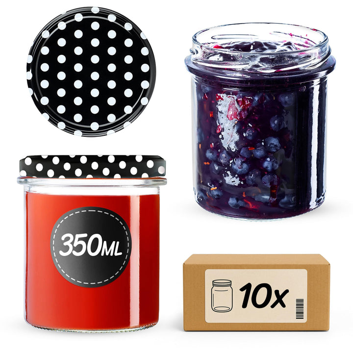 KADAX 10er Set Marmeladengläser 350ml TO82, Einmachgläser Vorratsgläser Mason Jar mit Schraubdeckel,