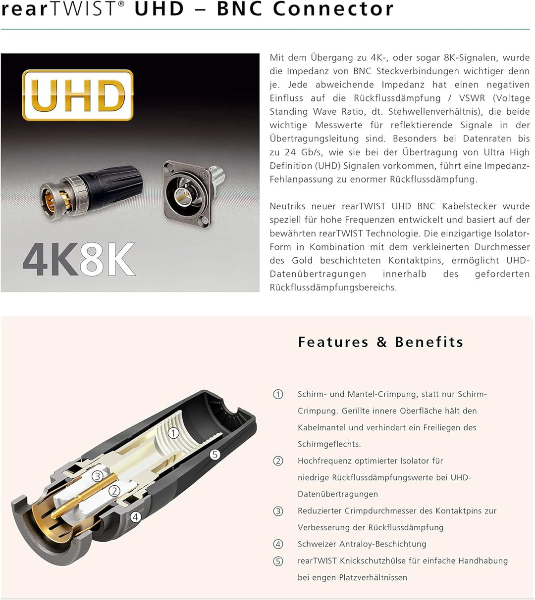 Sommer Cable 6G-/HD-SDI-4K, Adapterkabel SC-Vector 0.8/3.7, Mini HD-BNC Male 75 Ohm / NBNC75BLP9X, s