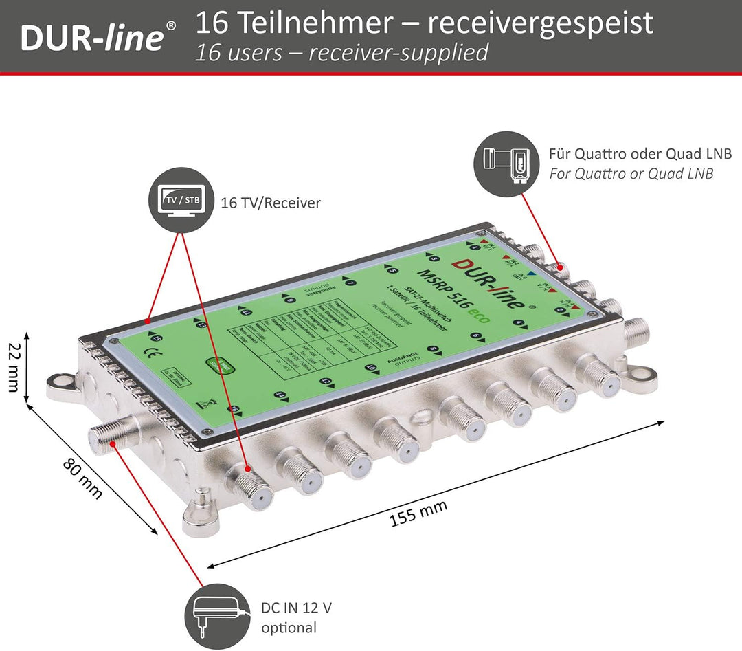 DUR-line MSRP 5/16 eco - Multischalter für 16 Teilnehmer - Geringe Stromaufnahme - 0 Watt Standby Mu