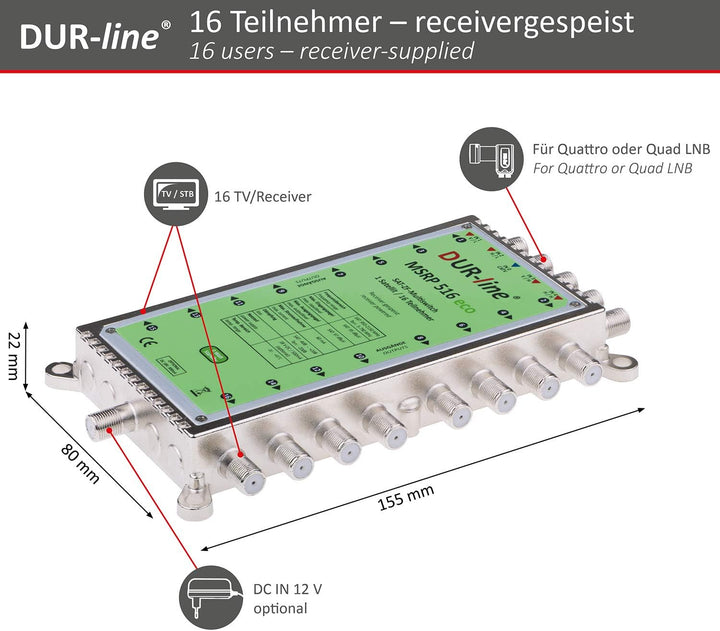 DUR-line MSRP 5/16 eco - Multischalter für 16 Teilnehmer - Geringe Stromaufnahme - 0 Watt Standby Mu