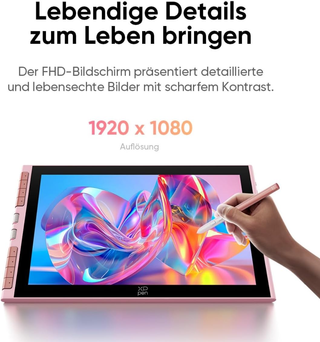 XPPen Artist 12 3rd Zeichentablet mit 11,9 Zoll Display Rosa | X4 Smart Chip Stift, 16384 Druckstufe
