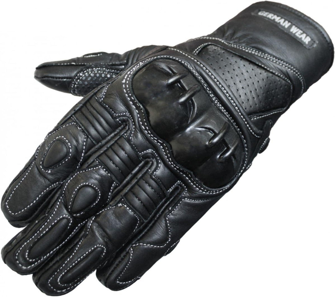 German Wear Motorradhandschuhe Motorrad Biker Lederhandschuhe Schwarz (7=s), 7=s
