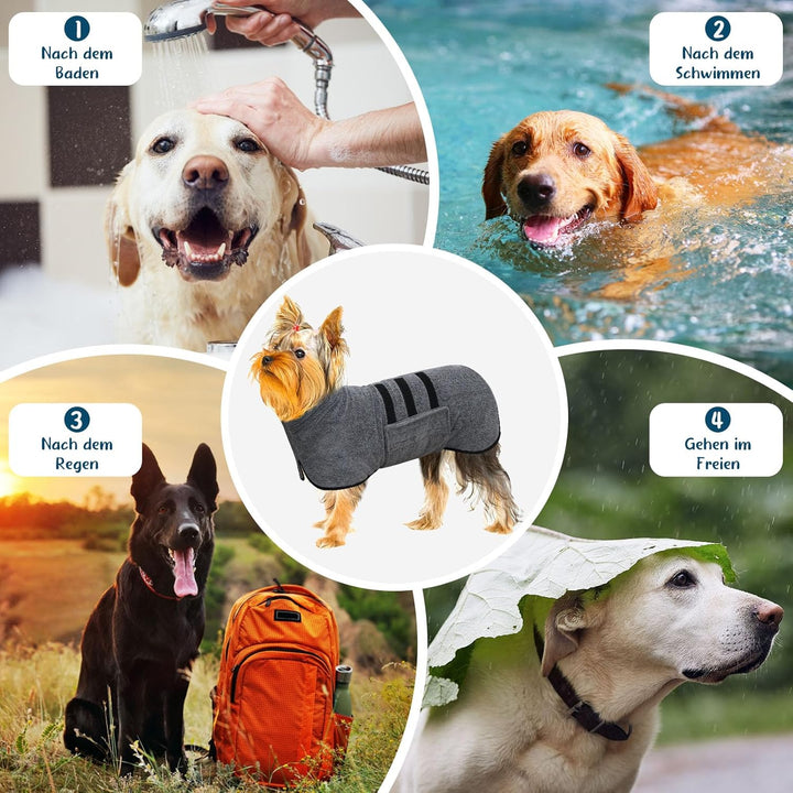 BASVII Hundebademantel aus Mikrofaser, Bademantel Hund Extra SaugfäHig und Schnell Trocknendes mit K