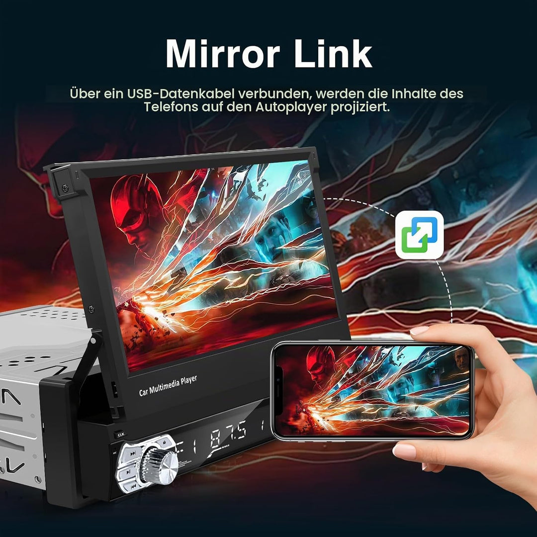 EZoneTronics 7 Zoll Autoradio Flip 1DIN Auto Stereo Play Telefon Musik über USB AM/FM Radio Bluetoot