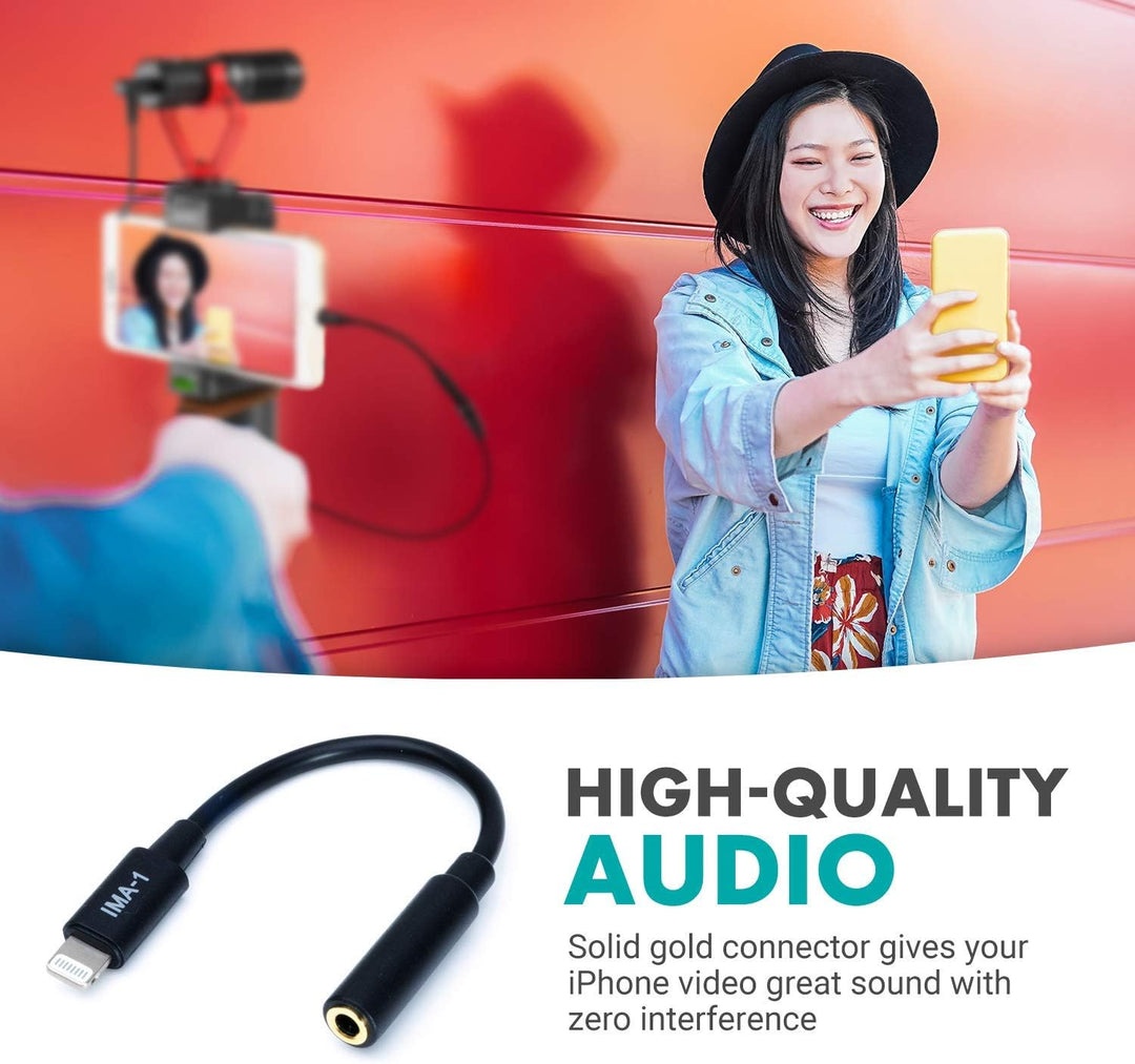 Movo IMA-1 3,5-mm-TRRS-Mikrofonadapterkabel auf Lightning-Anschluss-Dongle, kompatibel mit Apple iPh