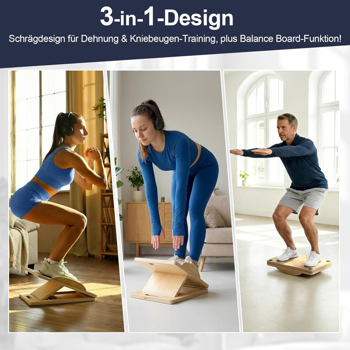 Wadendehner Schrägbrett aus Holz, 3 in 1 Stretch Board Balance Board mit 5 Winkeln und Tragegriff, K